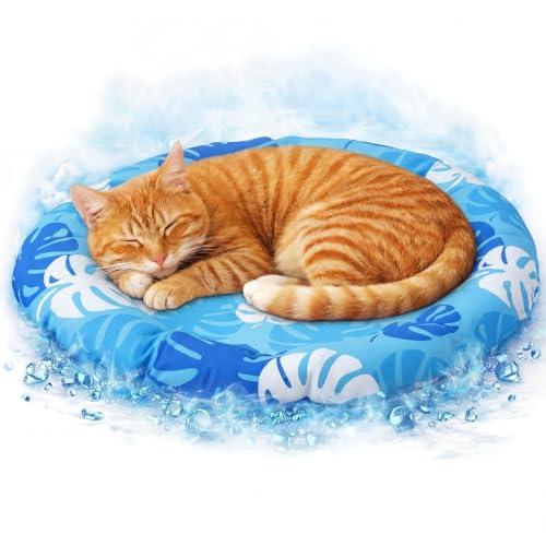 Drydiet Pet Cooling Mat for Cats and Small Dogs, 20.1'' x 20.1'' Thickened Round Blue Pad Anti-Grab Internal Gel Without Water Filling, Lightweight, Washable, Playmat for Indoor/Outdoor - color: Blue, size: 20.1'' X 20.1''