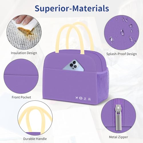 DALINDA Lunch Bag Lunch Box for Women Men Reusable Insulated Lunch Bags for Adults,Leakproof Cute Cooler Lunch Tote Bag, Large Capacity for Work Travel Picnic - color: Dark Purple, size: Oxford cloth