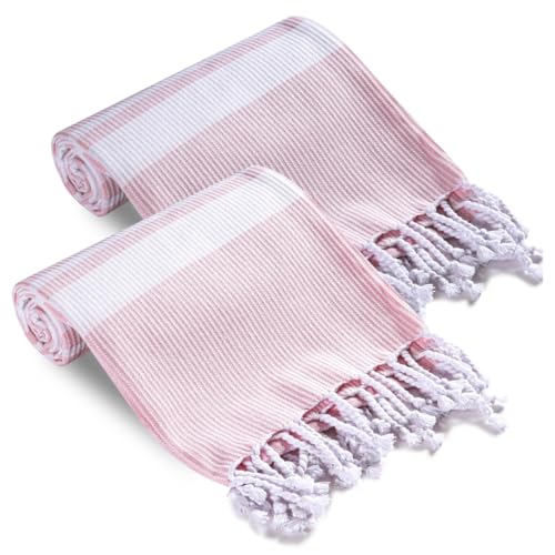 Turkish Beach Towels Set of 2 - Oversized Cotton Beach Towels 40X70 inch - Sand Free Quick Dry Beach Blanket for Adults - Extra Large Towels for Beach Bath Pool Yoga Travel - Pink - color: Pink, size: 2 Pack