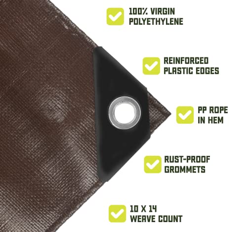 Core Tarps Heavy Duty 8 Mil Tarp Cover, Waterproof, UV Resistant, Rip and Tear Proof, Poly Tarpaulin with Reinforced Edges for Roof, Patio, Pool, Boat. (Brown/Black 6′ X 8′) - color: Brown/Black-8 Mil, size: 6′ X 8′