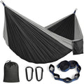 MOSFiATA Camping Hammock, Heavy Duty up to 700lbs with 2 Tree Straps and Attached Carry Bag Portable Outdoor Hammock for Backpacking Hiking Travel,Beach（Black Grey - color: Black Grey