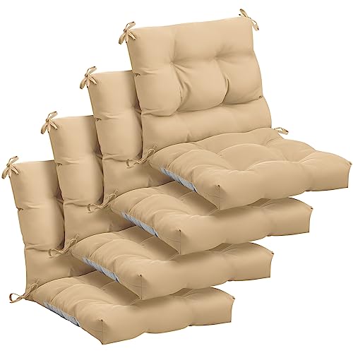 Marsui 4 Pcs Outdoor Indoor High Back Chair Cushions Patio Furniture Tufted Pillow with Ties Water-Resistant Replacement Outdoor Rocking Chair Cushions, 42 x 21 Inches (Beige,Solid Color) - color: Beige, size: Solid Color