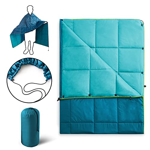 UNIKOME Waterproof Puffy Camping Blanket - Lightweight Packable Outdoor Quilt with Snaps & Corner Loops, Warm Compact Blanket for Cold Weather Hiking Picnic Stadium Travel, 75"×52", Lake Blue&Sky Blue - color: 01 Lake Blue&sky Blue
