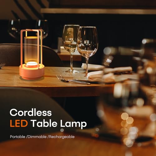 Portable Metal Table Lamp for Indoor/Outdoor ,Rechargeable Cordless LED Lamp, 3-Colour Infinitely Dimming Battery Powered Small Desk Lamp, Restaurant/Bedroom/Bar/Coffee Shop/Camping Light (Orange) - color: Orange
