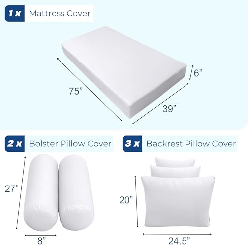 Prolinemax Style 3 - Mattress & Pillow Bolster Cushion for Outdoor Indoor Daybed Porch Swing Bed Contrast Trim Twin Size AD106 | Covers ONLY |