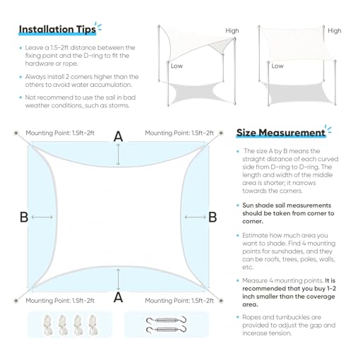 Quictent 20x16ft Rectangular Sun Shade Sail 185G HDPE Canopy 98% UV Block Outdoor Patio Garden Commercial Deck with Hardware Kit (White) - color: White, size: 20 x 16 ft, style: Rectangle