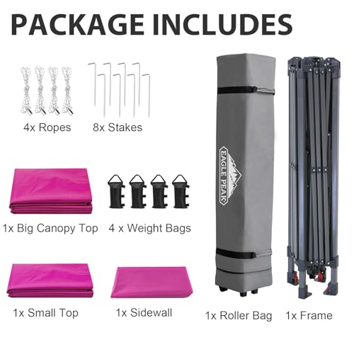 EAGLE PEAK 13x13 Pop up Canopy Tent w/One Wall, Instant Canopy Easy Set up Folding Shelter w/One Privacy Curtain, 169 Square Feet Sun Shade, Light Pink - color: Light Pink