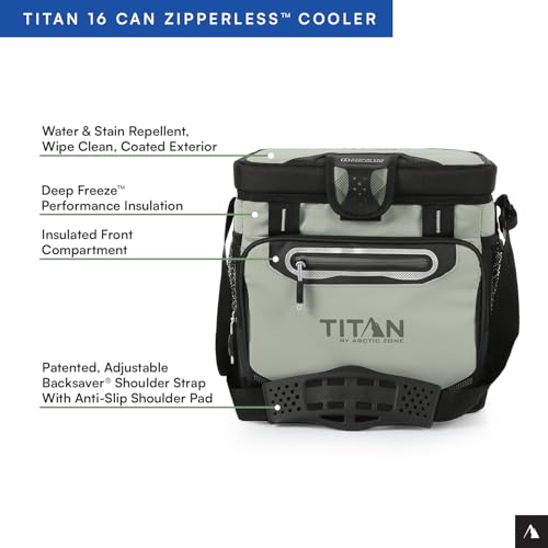 Titan by Arctic Zone Deep Freeze Cooler - Zipperless Hardbody Cooler - Deep Freeze Insulation, HardBody Liner, and SmartShelf - color: Seagrass, size: 16 Can