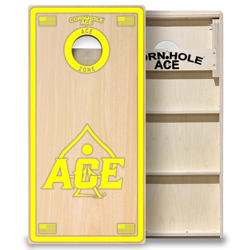 CornholeAce ACE PRO Professional Cornhole Boards - No Bounce! Triple Wide Legs, 3/4" Baltic Birch Plywood, Handles, Regulation Size (4x2ft), Tournament Style, Made in USA - color: Yellow