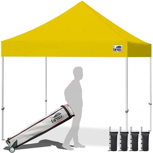 Eurmax USA 10x10ft Pop Up Canopy,Commercial Instant Tent for Outdoor Events,Patented No-Tip Rolling Storage Bag with 4 Sandbags,UV & Water Resistant,Heavy Duty Portable Shelter Gazebo,Yellow - color: Yellow, size: 10x10