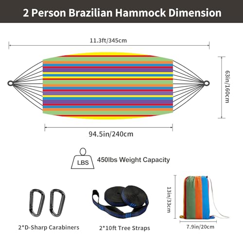 CHULIM Brazilian Double Hammock with Tree Straps,Extra Large 94x63IN,2 Persons Hammock for Backyard Patio Outdoor and Indoor,450lbs Weight Capacity,Soft Woven Cotton Fabric - Tropical - color: Tropical