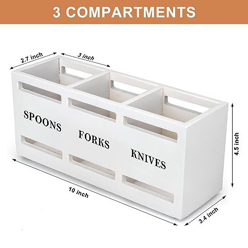 Wooden Silverware Cutlery Holder White Flatware Caddy Small Kitchen Utensil Holders for Party Wood Silverware Organizer Storage for Table Countertop Spoon and Fork Holder Utensils Caddy Basket - color: White