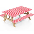 Picnic Table Cover with Bench Covers and Bag, Camping Essentials Camping Table Cover with Elastic Edges, Fitted Rectangle Tables and Seats - color: Light Red-vn