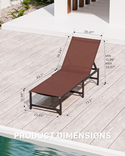 Chaise Lounge Chair Outdoor,Aluminum Patio Lounge Chairs,Lounge Chairs with 5 Adjustable Backrest for Outside Beach Lawn and Backyard，Brown - color: Brown, size: 1 Chair
