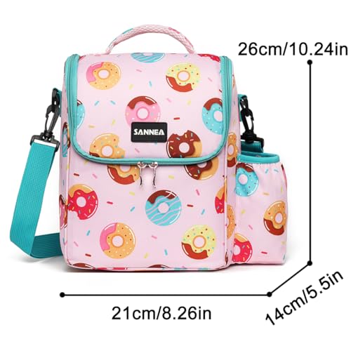 Reusable Lunch Bags Insulated Cooler Lunch Box Tote 7.5L Pink Donut Bento Bags With Side Water Bottle Pockets Removable Adjustable Strap - color: 7.5L Pink Donut
