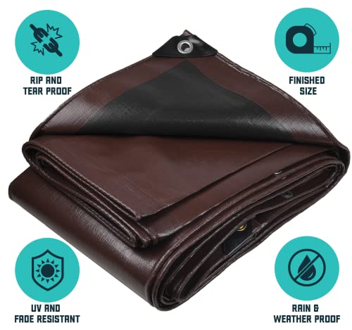 Core Tarps Extra Heavy Duty 16 Mil Tarp Cover, Waterproof, UV Resistant, Rip and Tear Proof, Poly Tarpaulin with Reinforced Edges for Roof, Patio, Pool, Boat (Brown/Black 6′ X 8′) - color: Brown/Black-16 Mil, size: 6′ X 8′