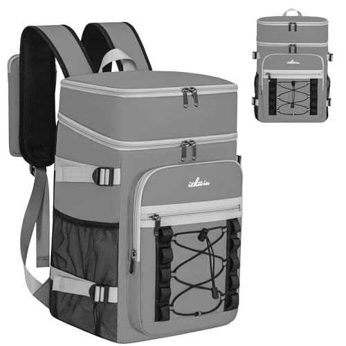 Cooler Backpack, 40 Cans Insulated Lunch Backpack Picnic Backpack for Men&Women, Durable Cooler Bag with 2 Leak Proof Compartments for Picnic, BBQ Camping, Lunch, Beach, Hiking, Gray - color: Gray