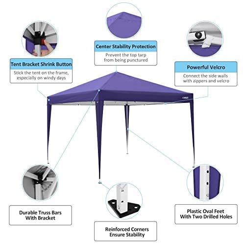 COBIZI 10x20 Pop up Gazebo, One-Push Setup Canopy Tent with Mosquito Netting & Vented Roof Design, Upgrade Metal Easy up Canopy Carpa Outdoor Gazebos for Backyard Camping Deck Party(Blue) - color: Blue, size: 10x20 FT Upgraded