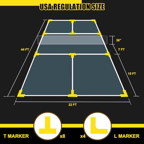 Losbenco Pickleball Net with Wheels Court Lines, Metal Frame & Regulation Size 22FT, 6-in-1 Adjustable Portable Net for Playing Pickleball, Tennis, Volleyball & Soccer Backyard Games - color: White
