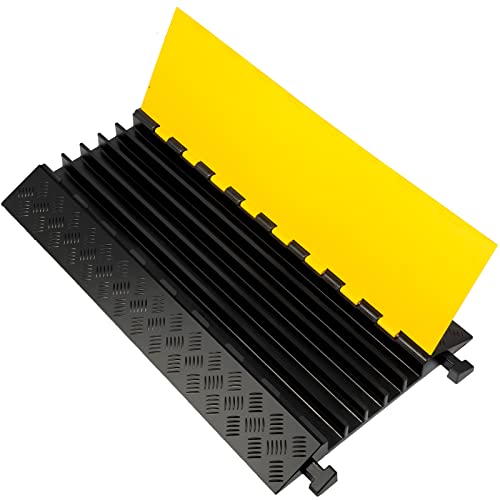 VEVOR 5 Channel Cable Protectors Extreme Rubber Cable Ramps Heavy Duty Protective Cable Wire Cord Ramp Driveway Rubber Traffic Speed Bumps Cable Protector (5-Channel, 1Pack-18000Lb) - size: 1PC-5 Channel