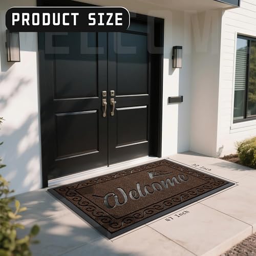 Yimobra Welcome Mat Outdoor Indoor, Waterproof Heavy Duty Front Door Mat Outside Entrance, Extra Sturdy Non-Slip Doormat, Low Profile, Dirt Trapping, 47x32 Inches, Coffee - color: Coffee, size: 47x32 Inch
