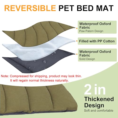 BEAUTYZOO Outdoor Dog Bed Waterproof, Camping Dog Bed Reversible, Portable Travel Bed with Carry Bag- Machine Washable, Durable, Foldable Outdoor Pet Bed Mat for Medium Large Dogs, 35” x 51“ Green - color: Army Green, size: 51.0"L x 35.0"W x 2"Th
