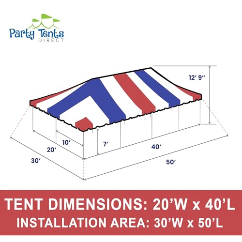 Party Tents Direct 20'x 40' Weekender Canopy Pole Tent with Sidewalls - Easy Up Canopy Tent with 160 Person Capacity - Outdoor Canopies for Parties, Weddings, and Events (Red White and Blue) - color: Red White and Blue, size: 20' x 40'