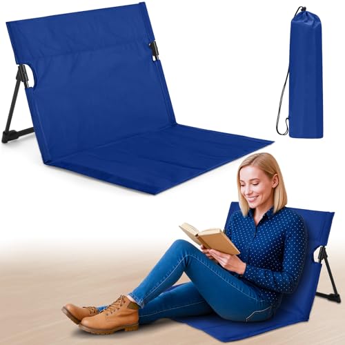 Jetec Foldable Floor Backrest Chair Portable Camping Chair with Storage Bag Light Weight Lazy Seat for Indoor Outdoor Bed Ground Park Lawn Concerts Beach Hiking - color: Navy Blue, size: X-Large