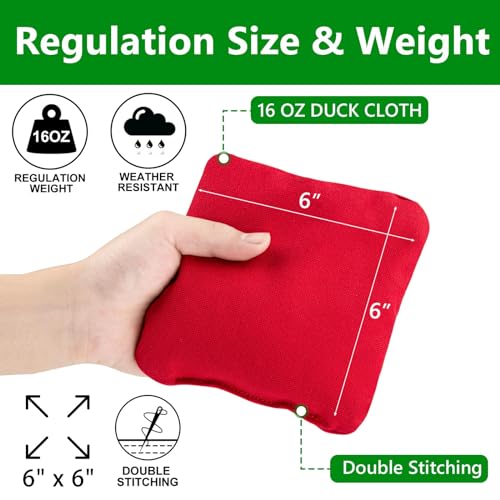 EunHo Cornhole Bags Set of 8 Regulation Size & Weight Corn Hole Bean Bags Official Professional All Weather for Tossing Game with Carry Case - color: Red/Blue