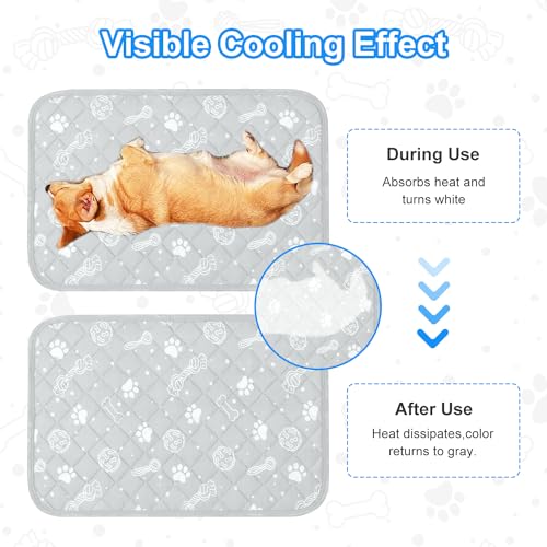 MH MYLUNE HOME Dog/Cat Cooling Mat, Cool-Chill Cooling Fiber & Endothermic Color Changing Pet Mat, 20'x30', Foldable & Washable, Non-Toxic Summer Pet Blanket, Light Gray - size: Medium: 20"x30"