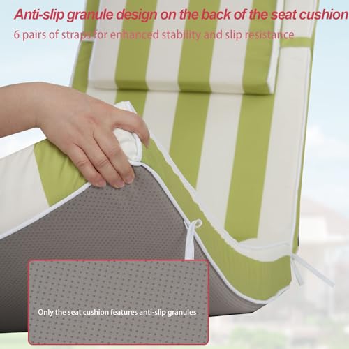 Chaise Lounge Cushions Outdoor 72x21x4 Inch, Patio Lounger Chair Cushion with Removable Cover, Fade Resistant Replacement Pad for Outdoor Furniture (Green and White Stripes, 72x21x4 inch) - color: Green and White Stripes