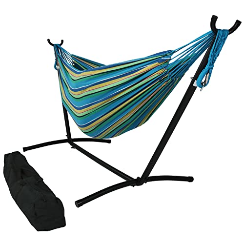 Sunnydaze Double Brazilian Hammock with Stand and Carrying Case - 400-Pound Capacity - Black Stand - Sea Grass - color: Sea Grass