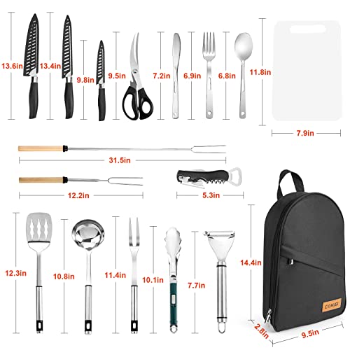 Camping Cookware Storage Bag - Camping Cooking Utensils Set Bag Camping Tool Portable Storage Bag Suitable for Knife, Fork, Spoon, Chopping Board, Chef's Knife,Kitchenware Storage - color: Black kit