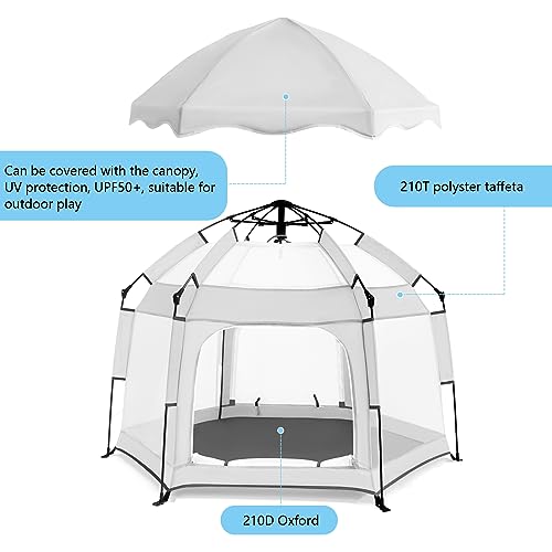 Bend River Baby Playpen with Canopy, Portable Baby Beach Tent, Toddler Play Yard Indoor and Outdoor, Foldable Mosquito Net for Infant - Light Grey - color: Light Grey