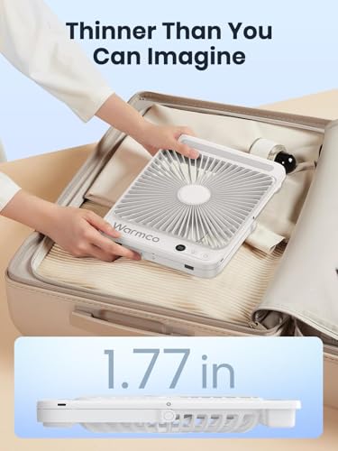 Warmco 20000mAh Battery Powered Fan, Ultra-Slim 8-Inch Portable Camping Fan with LED Lantern, Up to 48H Runtime Rechargeable Desk Fan for Bedroom, Outdoor, Tent, Travel, Cruise Ship Essentials - color: White