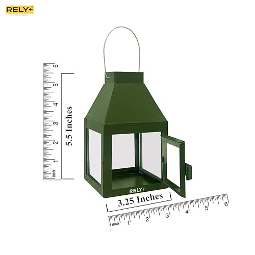 Rely+ Metal Lantern Candle Holder for Indoor & Outdoor Decor, Hanging Tealight Candle Holders for Wedding, Party, Decorations - Modern Home Decor, 5.5 Inch (Green Color) - color: Green