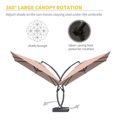 Kingdura 10x10 FT Cantilever Patio Umbrella with Base Included, Large Square Offset Outdoor Pool Umbrella, 360° Rotation & Infinite Tilt, Heavy Duty Aluminum Frame for Deck Backyard, Beige - color: Beige, size: 10x10 FT