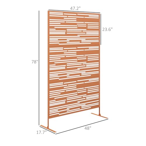 Outsunny Metal Outdoor Privacy Screen, 78" H x 48" W Decorative Privacy Fence Screen, Freestanding Outdoor Divider with Stand, Climbing Plant Trellis for Garden Walkway, Balcony, Patio, Barcode Brown - color: Brown/Barcode
