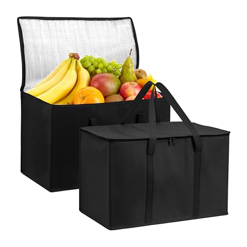 Carrywell (Not Made In China) Insulated Food Delivery and Catering Bags 2-Pack, XXXL Pizza Delivery and Reusable Warming Bag, Thermal Insulation Tote for Hot and Cold Food, Doordash - color: Black, size: 2 pack, style: Xxxl Insulated