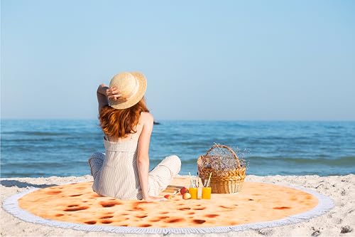 Benefeet Sox Beach Towel Large Round Mandala Pool Towels Tassels Microfiber Quick Dry Beach Blanket Throw Bohemian Roundie Swim Pool Circle Towel, 59 Inches - color: Burrito Tortilla