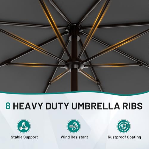AreShark 9 FT Patio Umbrella for Outdoor, Outdoor Table Umbrella with Push Button Tilt and Crank, Outdoor Patio Umbrellas with 8 Sturdy Ribs for Market, Garden, Pool (Gray) - color: Gray, size: 9ft