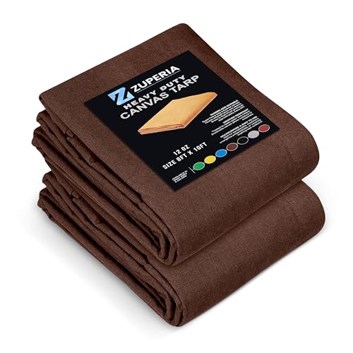 Zuperia Heavy Duty Canvas Tarp (8' x 10' ft - Pack of 2) with Rustproof Grommets, UV Resistant & Tear Resistant Multipurpose Tarpaulin Cover for Outdoor, Industrial & Commercial Use (Coffee) - color: Coffee, size: 8' x 10' ft - 2 Pack