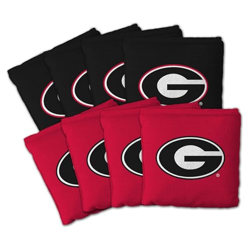 YouTheFan Officially-Licensed NCAA Set of 8 Cornhole Bags - All Weather Dual Sided Slide & Stop - Regulation Size with Carry case - color: Georgia Bulldogs