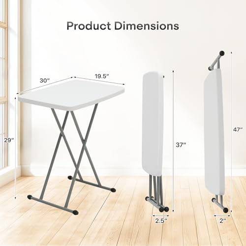 Athena Collection Folding TV Tray Couch Table 29 Inch Wide with 4 Height Adjustable, Portable Small Folding Table Dinner Tray Laptop Table for Living Room Small Space for Eating on Bed Sofa Couch - color: White-x Foot, size: 19.5"D x 30"W