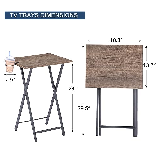 VECELO Folding TV Tray for Eating Set of 4, Portable Dinner/Snack Table with Cup Holder for Couch, Living Room and Small Space, Coffee & Black - color: Coffee & Black, size: 4 Pack