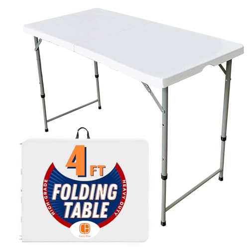 Folding Table Indoor Outdoor Heavy Duty Portable Folding Plastic Dining Table w/Handle, Lock for Picnic, Party, Camping - White (4ft, 6ft, 8ft) (4ft) - size: 4 ft