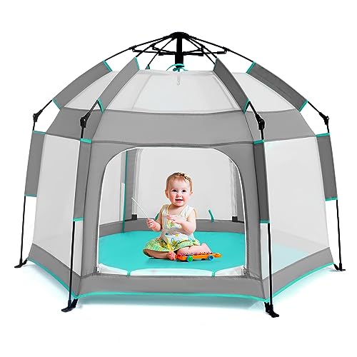 Bend River Baby Playpen with Canopy, Portable Baby Beach Tent, Toddler Play Yard Indoor and Outdoor, Foldable Mosquito Net for Infant - Grey - color: Grey