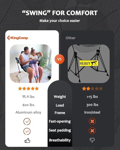 KingCamp Hammock Chair with Footrest – Heavy Duty Swinging Rocking Camping Chairs for Adults up to 400lbs, Folding Portable Oversized Rocker with Cup Holder & Pillow for Outdoor Beach Lawn RV Sports - color: Footrest Deluxe Blue/Grey