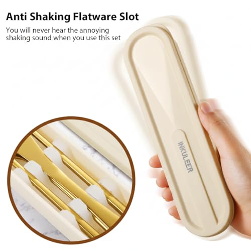 Travel cutlery set, 18/8 stainless steel cutlery, Reusable utensils set with case, Portable Silverware Lunch Box for Camping and Office-Stainless steel - color: Gold