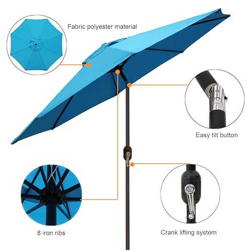 Blissun 9' Outdoor Patio Umbrella, Outdoor Table Umbrella, Yard Umbrella, Market Umbrella with 8 Sturdy Ribs, Push Button Tilt and Crank - color: Light Blue